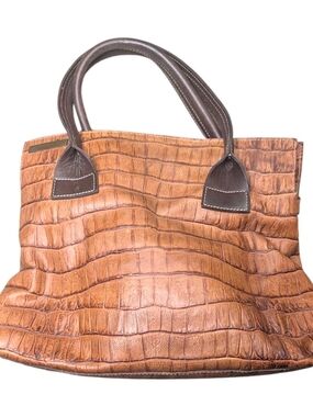 Daniella Lehavi Designer Leather Handbag Cognac Crocodile Texture Large Tote